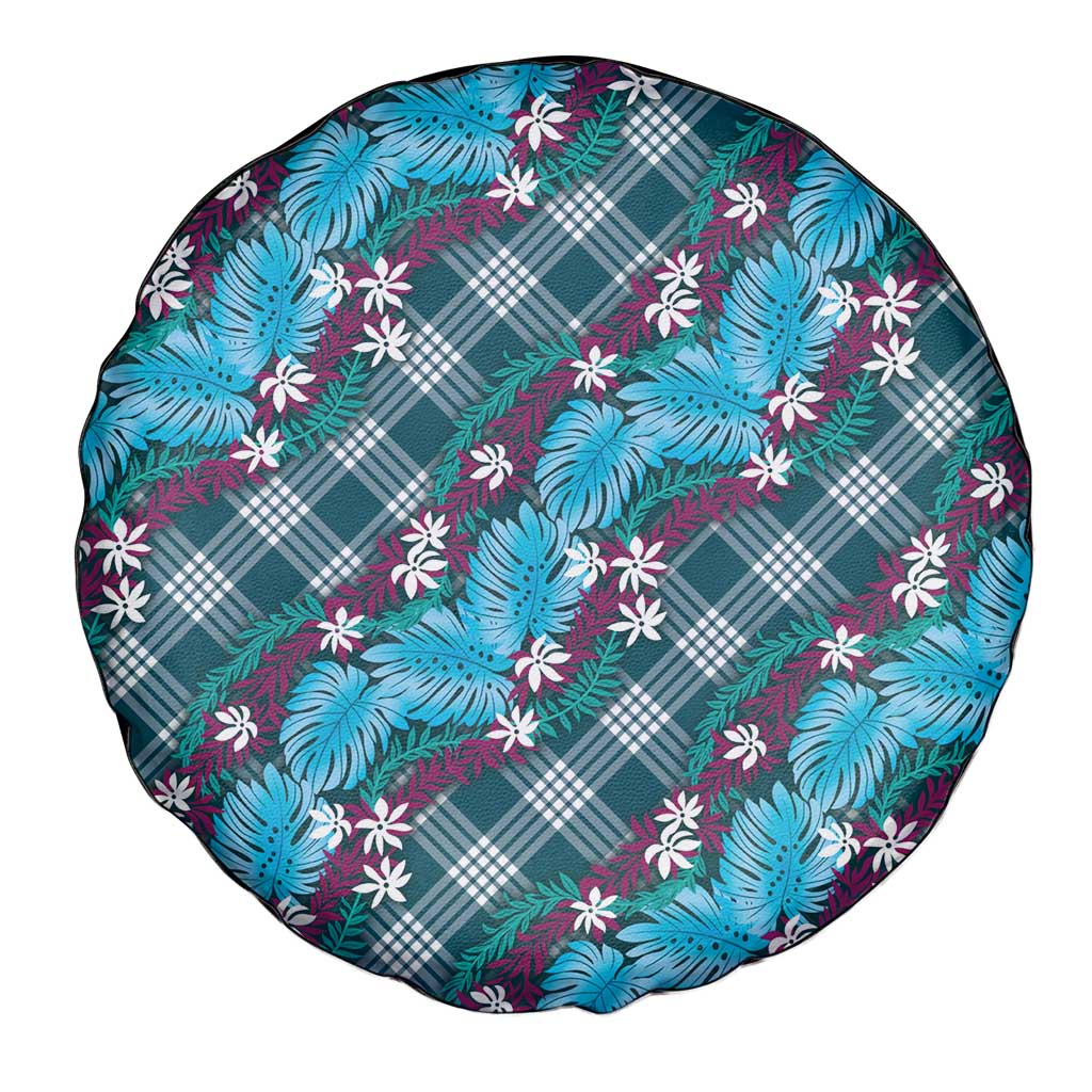 Polynesian Monstera Tiare Floral Spare Tire Cover Dark Teal Tropical Plaid LT01 - Polynesian Pride
