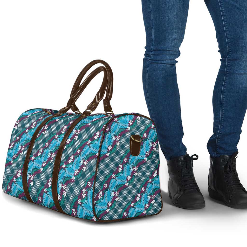 Polynesian Monstera Tiare Floral Travel Bag Dark Teal Tropical Plaid LT01 - Polynesian Pride