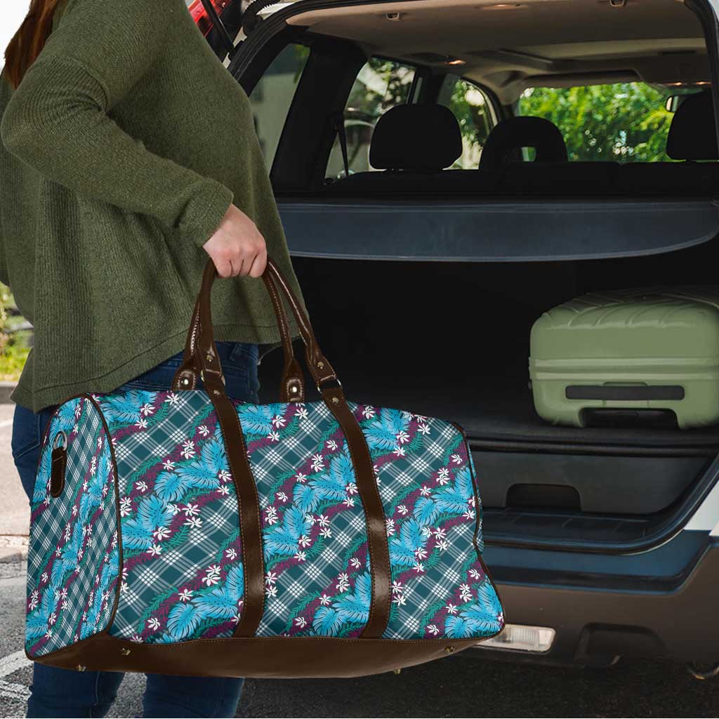 Polynesian Monstera Tiare Floral Travel Bag Dark Teal Tropical Plaid LT01 - Polynesian Pride