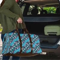 Polynesian Monstera Tiare Floral Travel Bag Dark Teal Tropical Plaid LT01 - Polynesian Pride