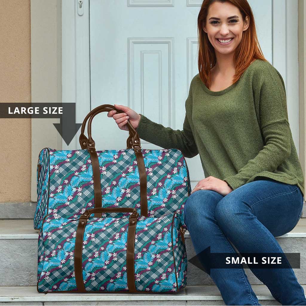 Polynesian Monstera Tiare Floral Travel Bag Dark Teal Tropical Plaid LT01 - Polynesian Pride