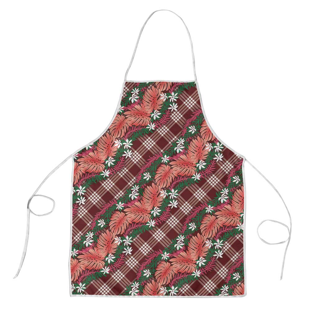 Polynesian Monstera Tiare Floral Apron Burgundy Tropical Plaid - Polynesian Pride