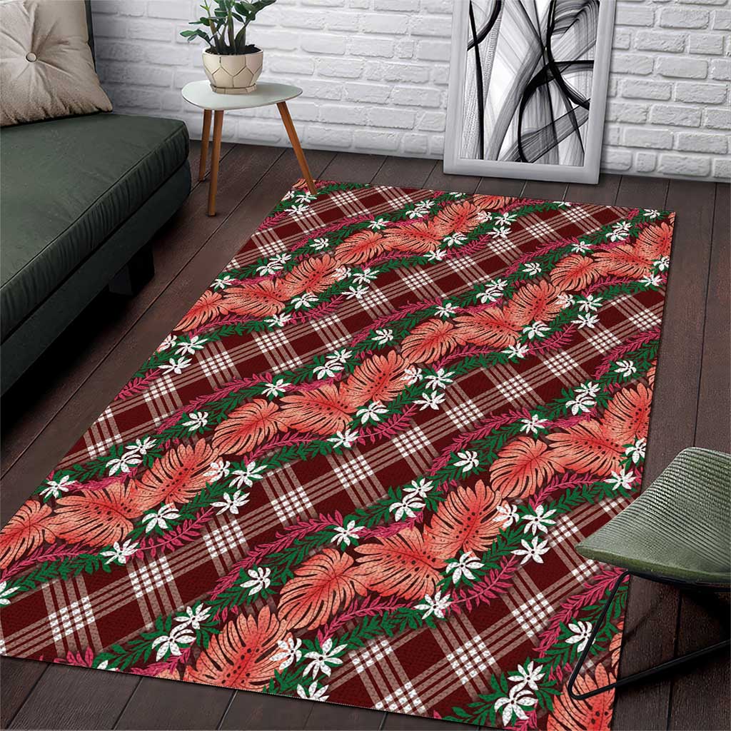 Polynesian Monstera Tiare Floral Area Rug Burgundy Tropical Plaid LT01 Red - Polynesian Pride
