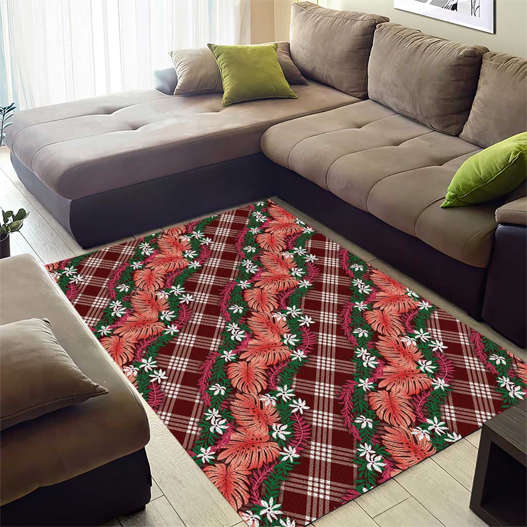 Polynesian Monstera Tiare Floral Area Rug Burgundy Tropical Plaid LT01 - Polynesian Pride