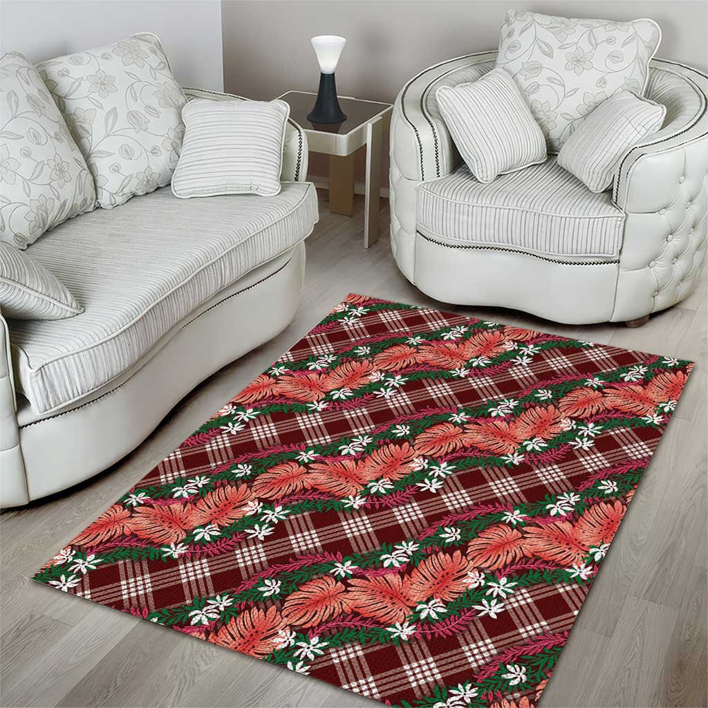 Polynesian Monstera Tiare Floral Area Rug Burgundy Tropical Plaid LT01 - Polynesian Pride
