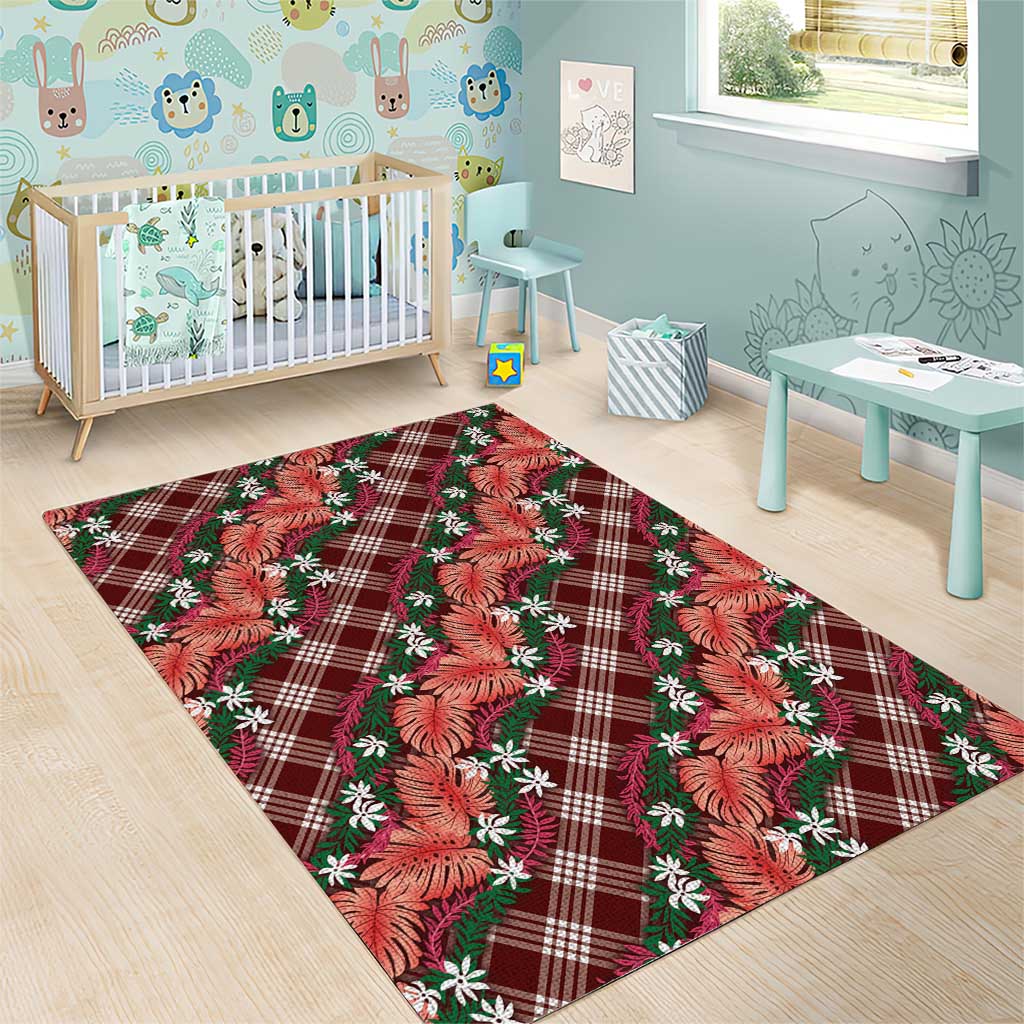 Polynesian Monstera Tiare Floral Area Rug Burgundy Tropical Plaid LT01 - Polynesian Pride