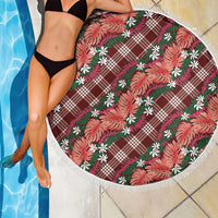 Polynesian Monstera Tiare Floral Beach Blanket Burgundy Tropical Plaid - Polynesian Pride
