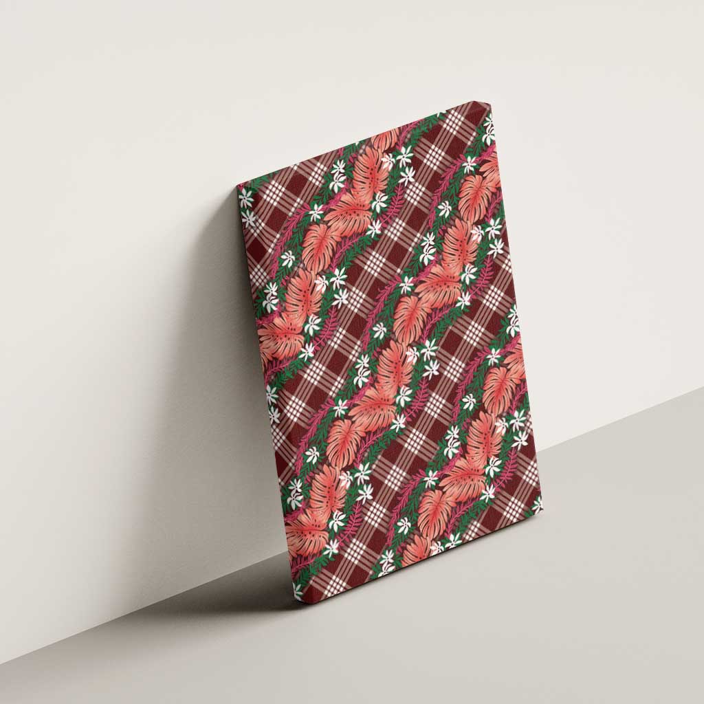 Polynesian Monstera Tiare Floral Canvas Wall Art Burgundy Tropical Plaid LT01 - Polynesian Pride