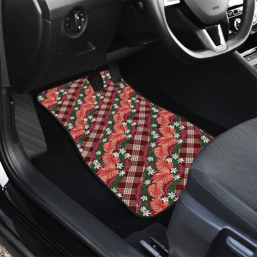 Polynesian Monstera Tiare Floral Car Mats Burgundy Tropical Plaid LT01 - Polynesian Pride