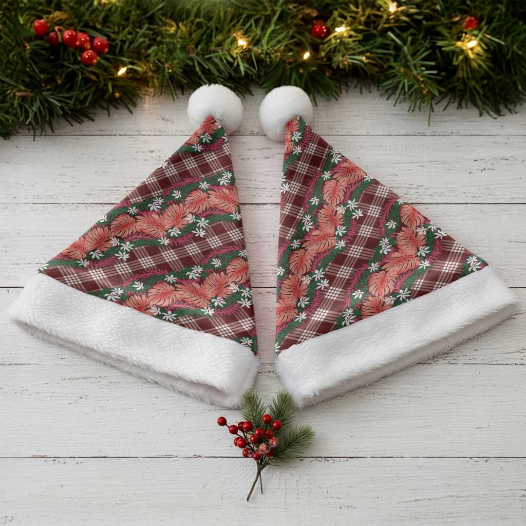 Polynesian Monstera Tiare Floral Christmas Santa Hat Burgundy Tropical Plaid LT01 - Polynesian Pride