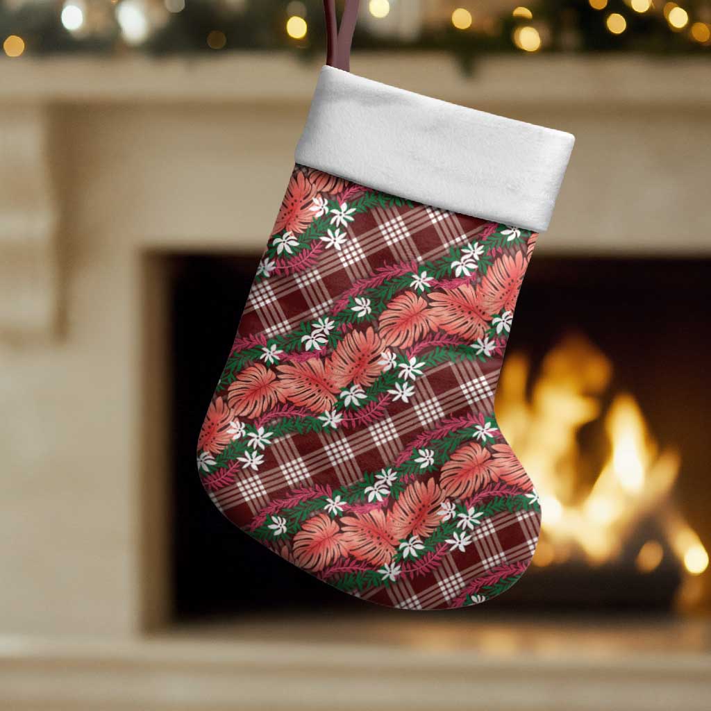 Polynesian Monstera Tiare Floral Christmas Stocking Burgundy Tropical Plaid LT01 Set of 2 Red - Polynesian Pride