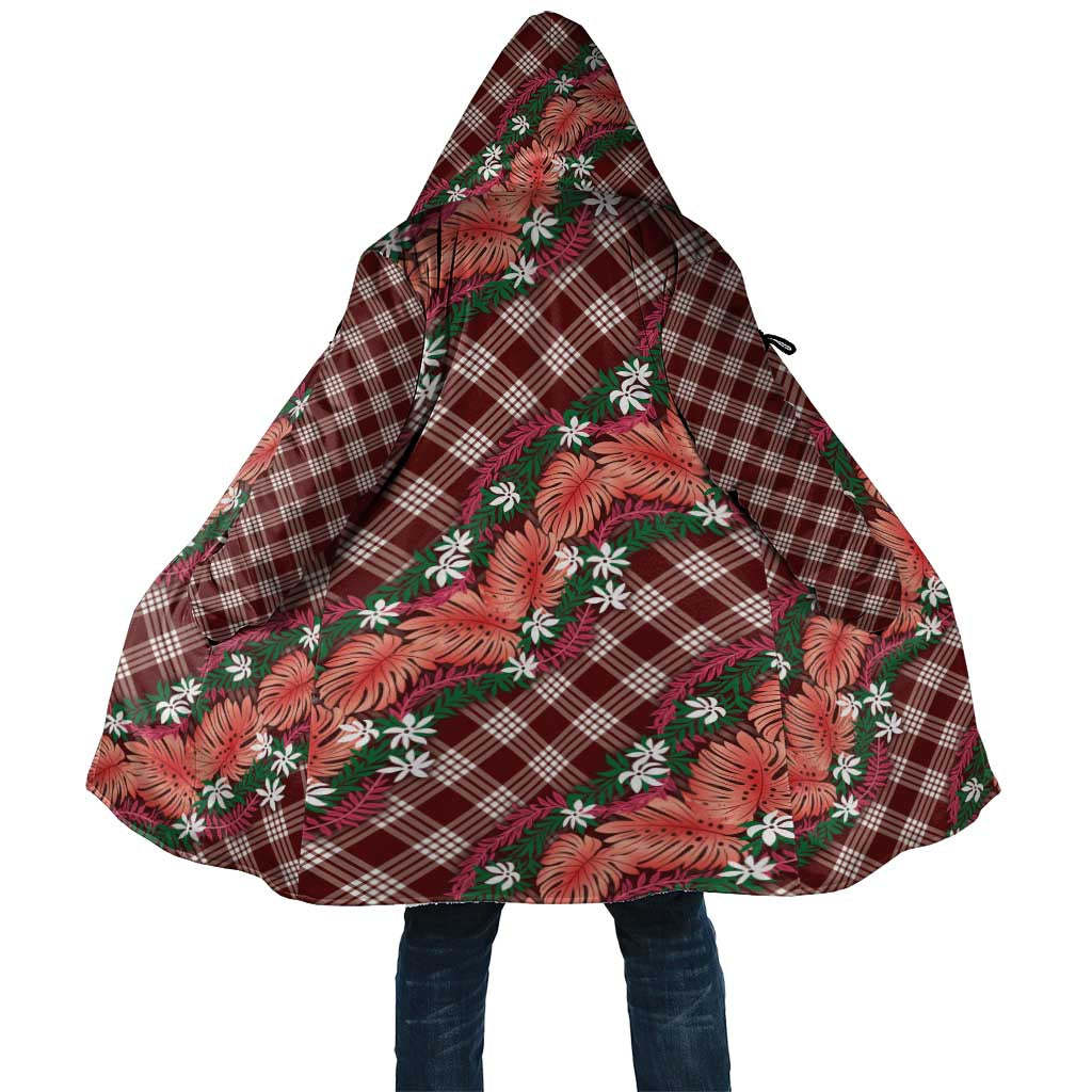 Polynesian Monstera Tiare Floral Cloak Burgundy Tropical Plaid - Polynesian Pride