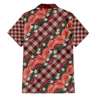 Polynesian Monstera Tiare Floral Family Matching Long Sleeve Bodycon Dress and Hawaiian Shirt Burgundy Tropical Plaid - Polynesian Pride