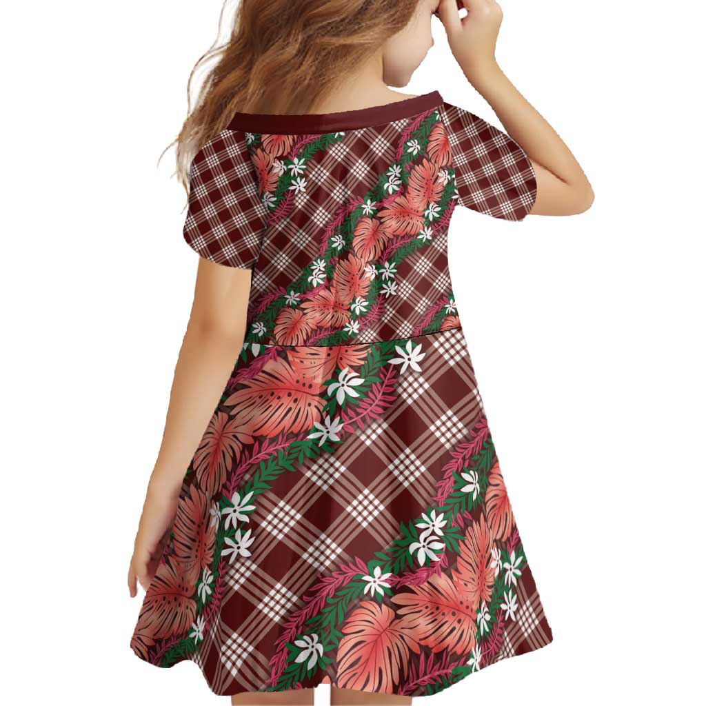 Polynesian Monstera Tiare Floral Family Matching Off Shoulder Maxi Dress and Hawaiian Shirt Burgundy Tropical Plaid - Polynesian Pride