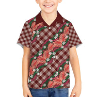 Polynesian Monstera Tiare Floral Family Matching Tank Maxi Dress and Hawaiian Shirt Burgundy Tropical Plaid - Polynesian Pride