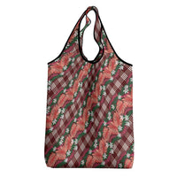 Polynesian Monstera Tiare Floral Grocery Bag Burgundy Tropical Plaid LT01 - Polynesian Pride