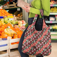Polynesian Monstera Tiare Floral Grocery Bag Burgundy Tropical Plaid LT01 - Polynesian Pride