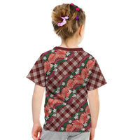 Polynesian Monstera Tiare Floral Kid T Shirt Burgundy Tropical Plaid LT01 - Polynesian Pride