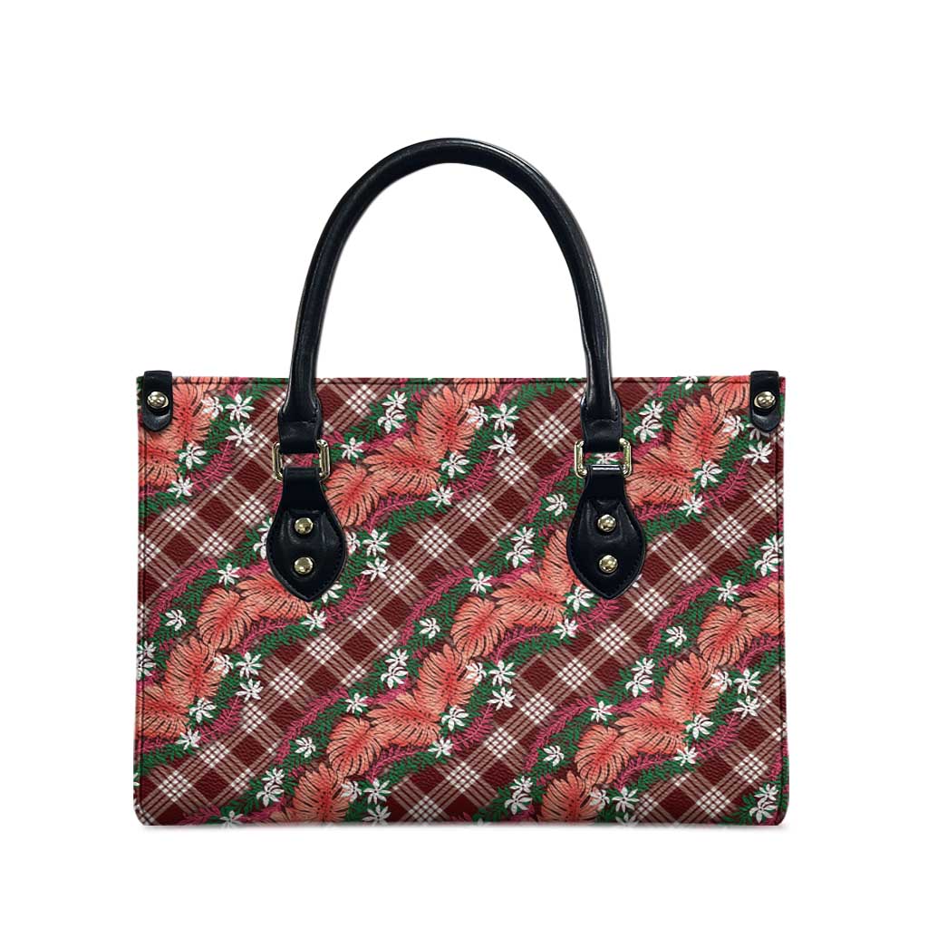 Polynesian Monstera Tiare Floral Leather Bag Burgundy Tropical Plaid LT01 - Polynesian Pride