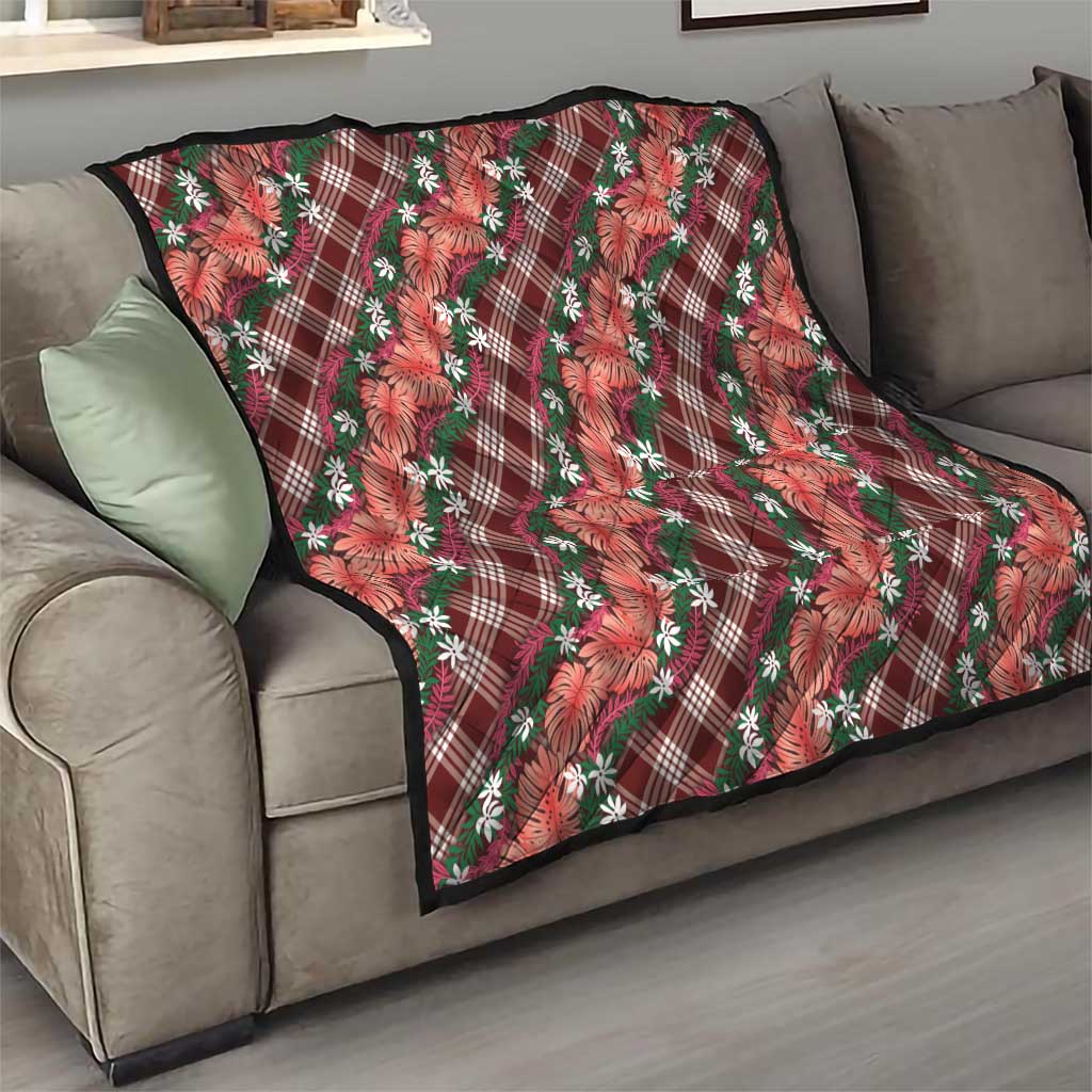 Polynesian Monstera Tiare Floral Quilt Burgundy Tropical Plaid - Polynesian Pride