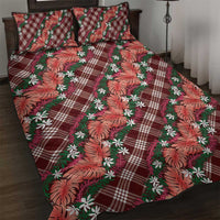 Polynesian Monstera Tiare Floral Quilt Bed Set Burgundy Tropical Plaid LT01 Red - Polynesian Pride