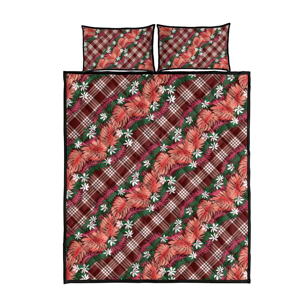 Polynesian Monstera Tiare Floral Quilt Bed Set Burgundy Tropical Plaid LT01 - Polynesian Pride