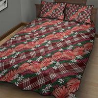 Polynesian Monstera Tiare Floral Quilt Bed Set Burgundy Tropical Plaid LT01 - Polynesian Pride