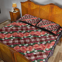 Polynesian Monstera Tiare Floral Quilt Bed Set Burgundy Tropical Plaid LT01 - Polynesian Pride
