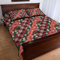 Polynesian Monstera Tiare Floral Quilt Bed Set Burgundy Tropical Plaid LT01 - Polynesian Pride