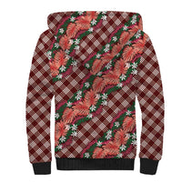 Polynesian Monstera Tiare Floral Sherpa Hoodie Burgundy Tropical Plaid LT01 - Polynesian Pride