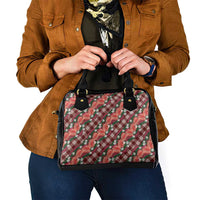 Polynesian Monstera Tiare Floral Shoulder Handbag Burgundy Tropical Plaid LT01 - Polynesian Pride