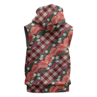 Polynesian Monstera Tiare Floral Sleeveless Zip Hoodie Burgundy Tropical Plaid LT01 - Polynesian Pride