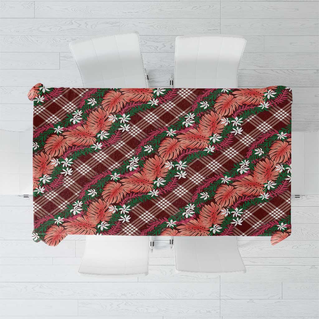 Polynesian Monstera Tiare Floral Tablecloth Burgundy Tropical Plaid - Polynesian Pride