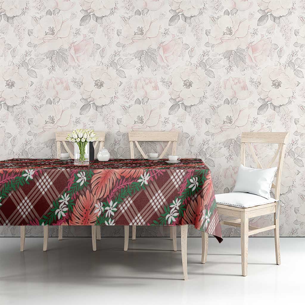 Polynesian Monstera Tiare Floral Tablecloth Burgundy Tropical Plaid - Polynesian Pride