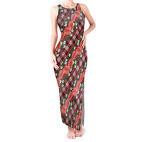 Polynesian Monstera Tiare Floral Tank Maxi Dress Burgundy Tropical Plaid - Polynesian Pride
