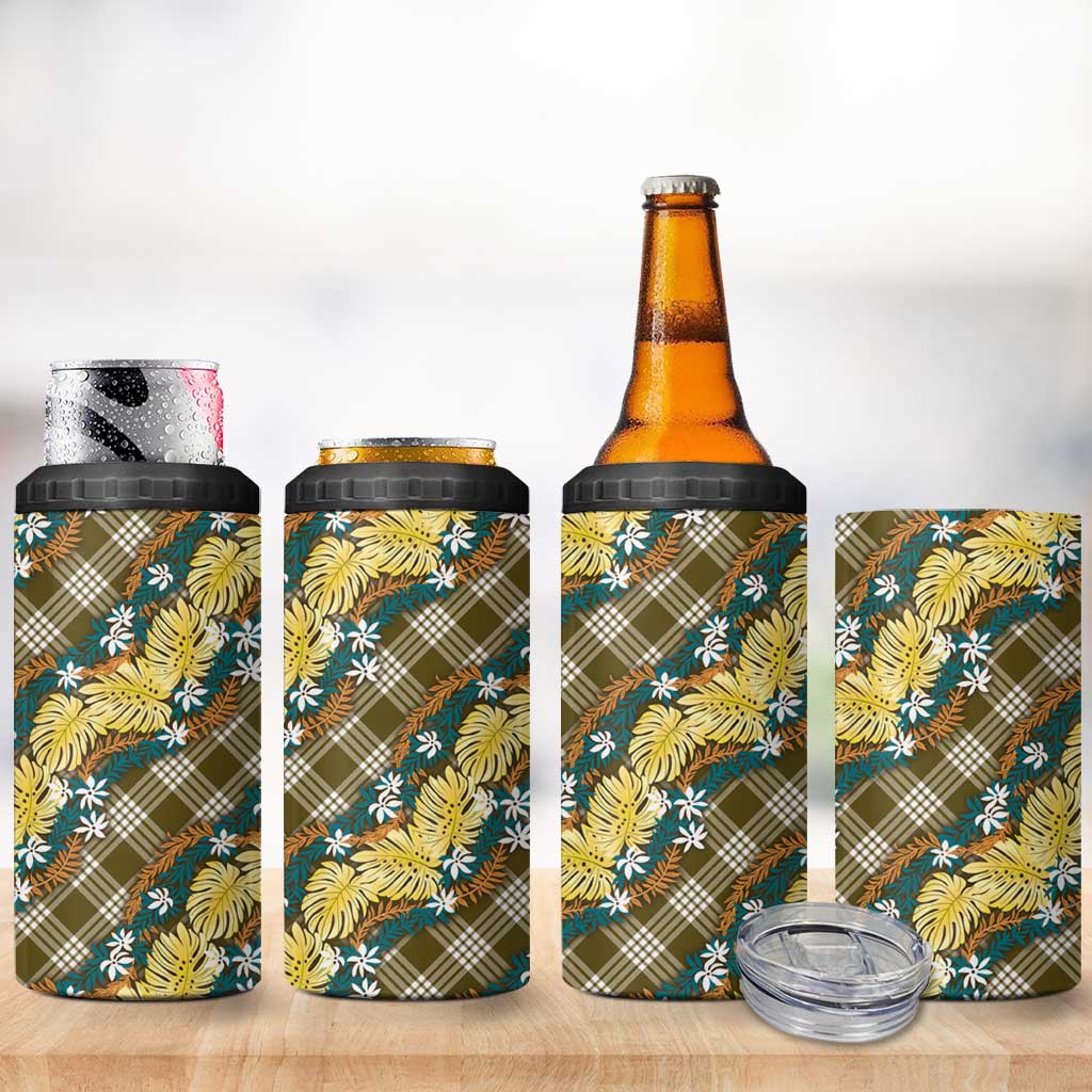 Polynesian Monstera Tiare Floral 4 in 1 Can Cooler Tumbler Yellow Tropical Plaid LT01 - Polynesian Pride