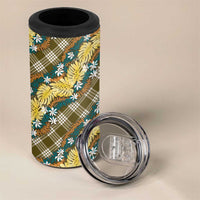 Polynesian Monstera Tiare Floral 4 in 1 Can Cooler Tumbler Yellow Tropical Plaid LT01 - Polynesian Pride
