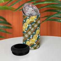 Polynesian Monstera Tiare Floral 4 in 1 Can Cooler Tumbler Yellow Tropical Plaid LT01 - Polynesian Pride