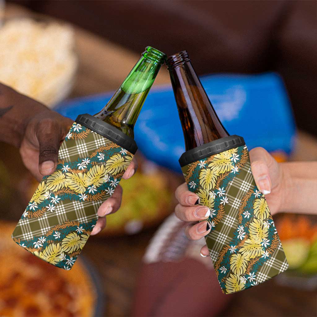 Polynesian Monstera Tiare Floral 4 in 1 Can Cooler Tumbler Yellow Tropical Plaid LT01 - Polynesian Pride