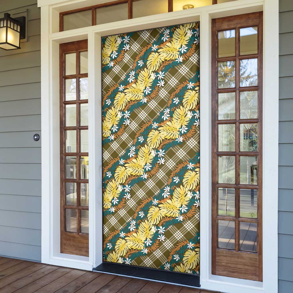 Polynesian Monstera Tiare Floral Door Cover Yellow Tropical Plaid LT01 - Polynesian Pride