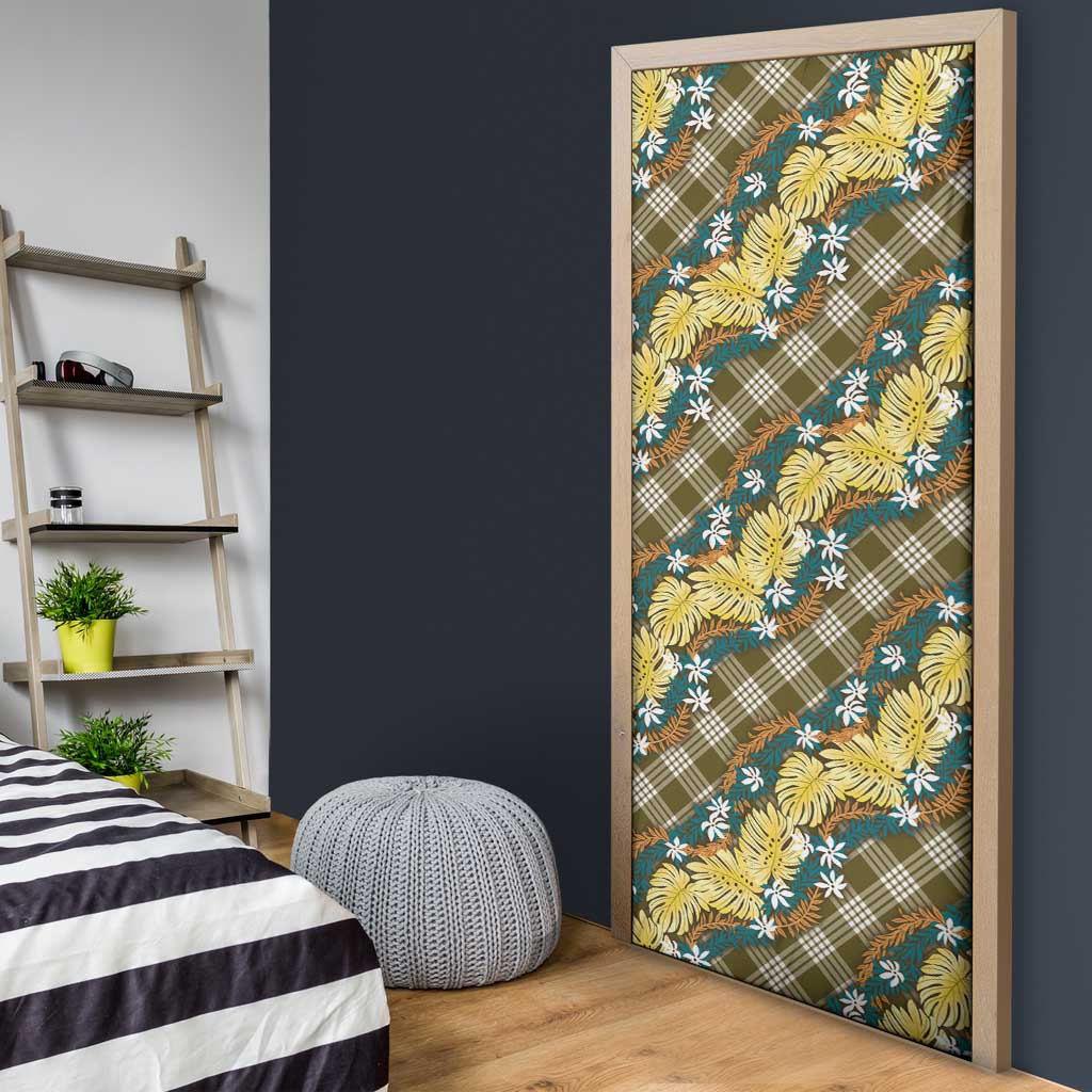 Polynesian Monstera Tiare Floral Door Cover Yellow Tropical Plaid LT01 - Polynesian Pride