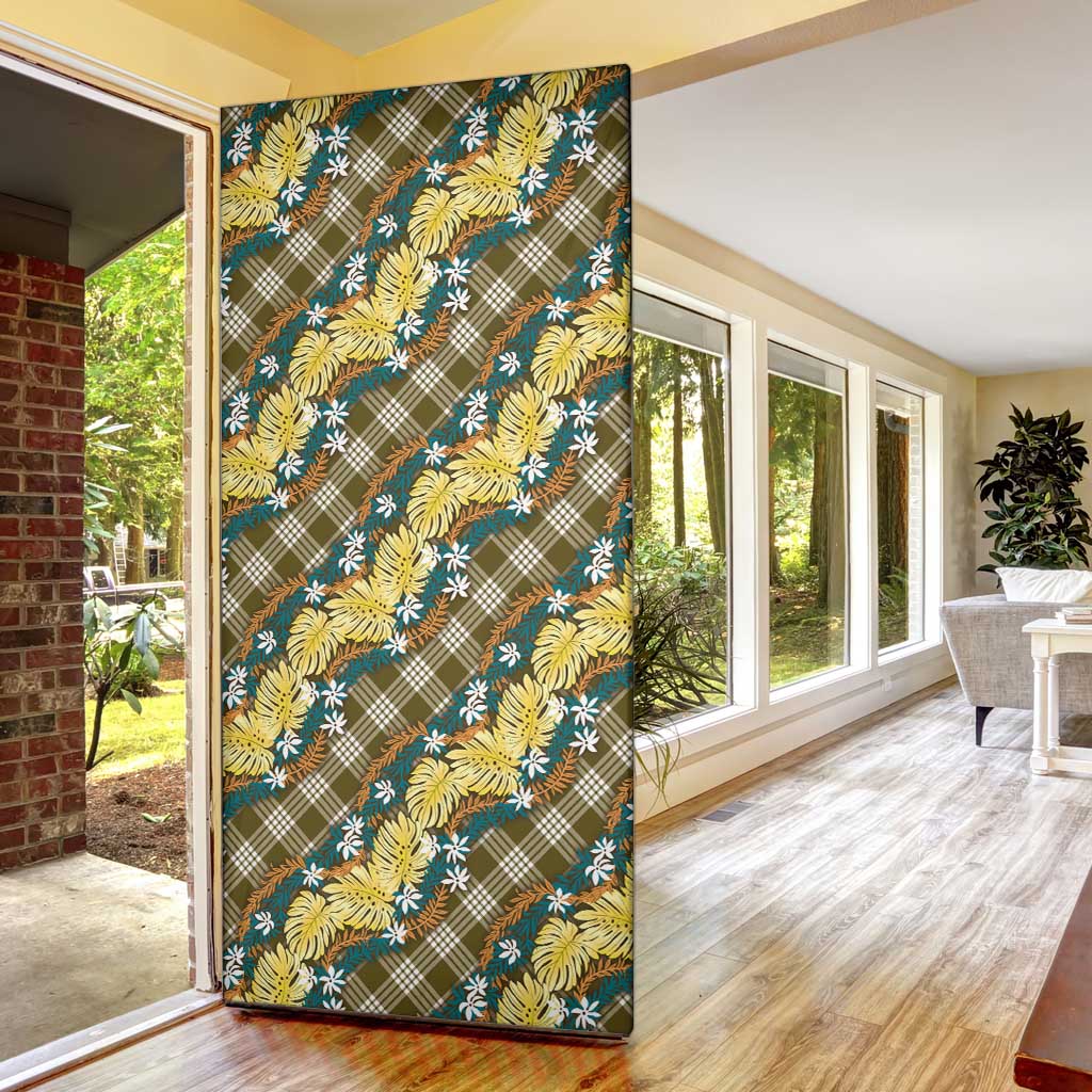 Polynesian Monstera Tiare Floral Door Cover Yellow Tropical Plaid LT01 - Polynesian Pride