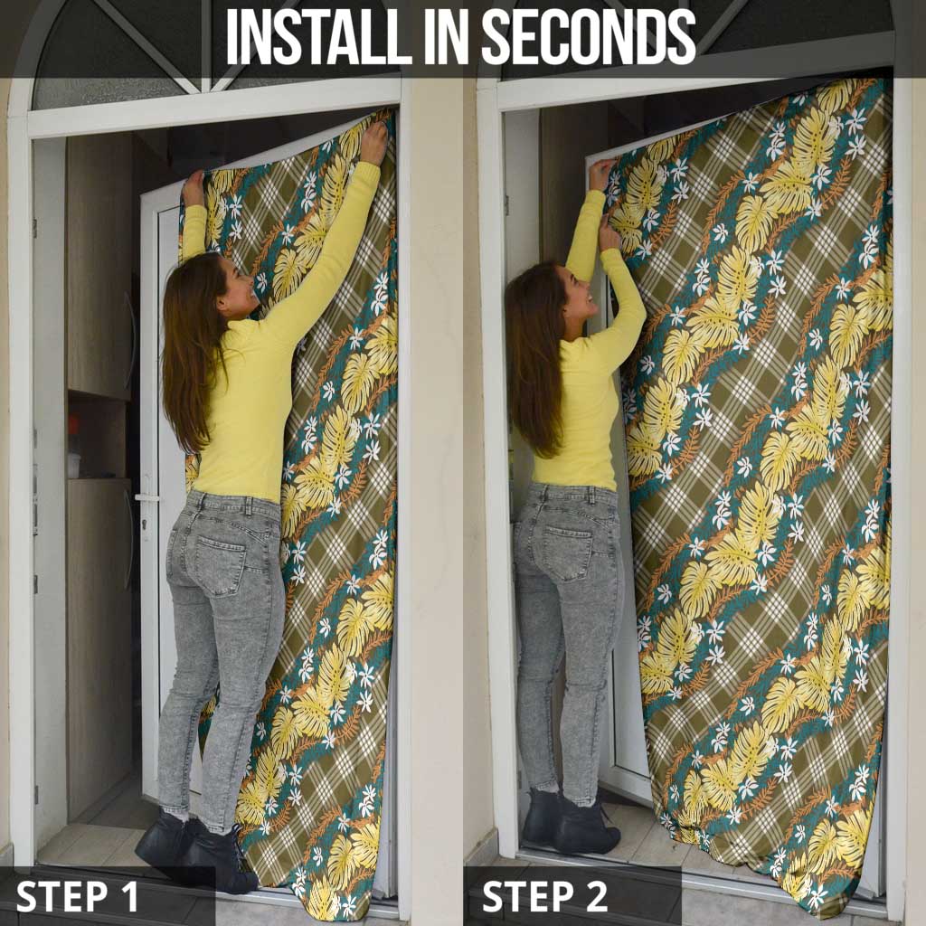 Polynesian Monstera Tiare Floral Door Cover Yellow Tropical Plaid LT01 - Polynesian Pride