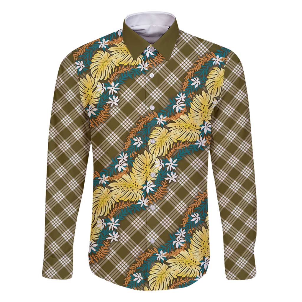 Polynesian Monstera Tiare Floral Family Matching Tank Maxi Dress and Hawaiian Shirt Yellow Tropical Plaid - Polynesian Pride