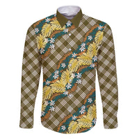 Polynesian Monstera Tiare Floral Family Matching Tank Maxi Dress and Hawaiian Shirt Yellow Tropical Plaid - Polynesian Pride
