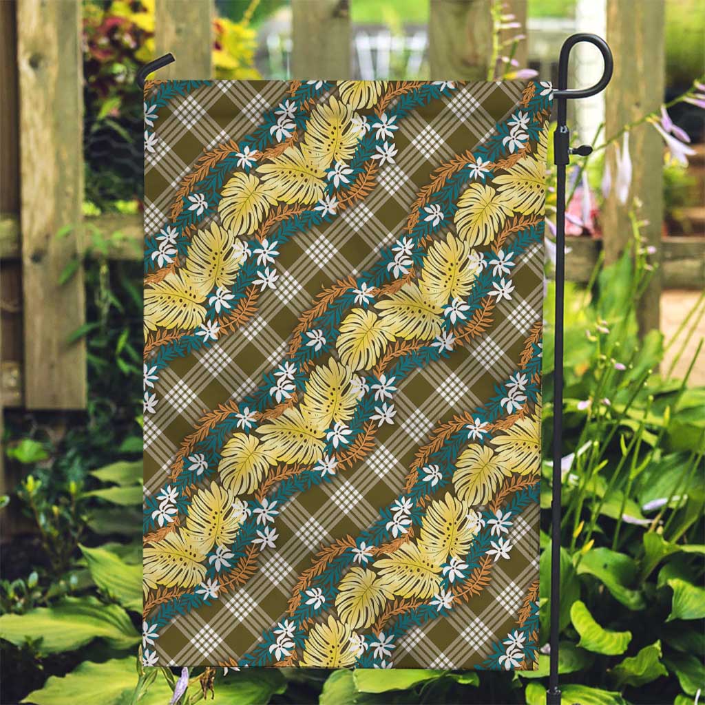Polynesian Monstera Tiare Floral Garden Flag Yellow Tropical Plaid - Polynesian Pride