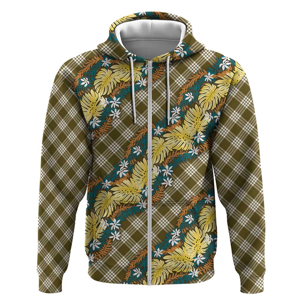Polynesian Monstera Tiare Floral Hoodie Yellow Tropical Plaid LT01 Zip Hoodie Yellow - Polynesian Pride