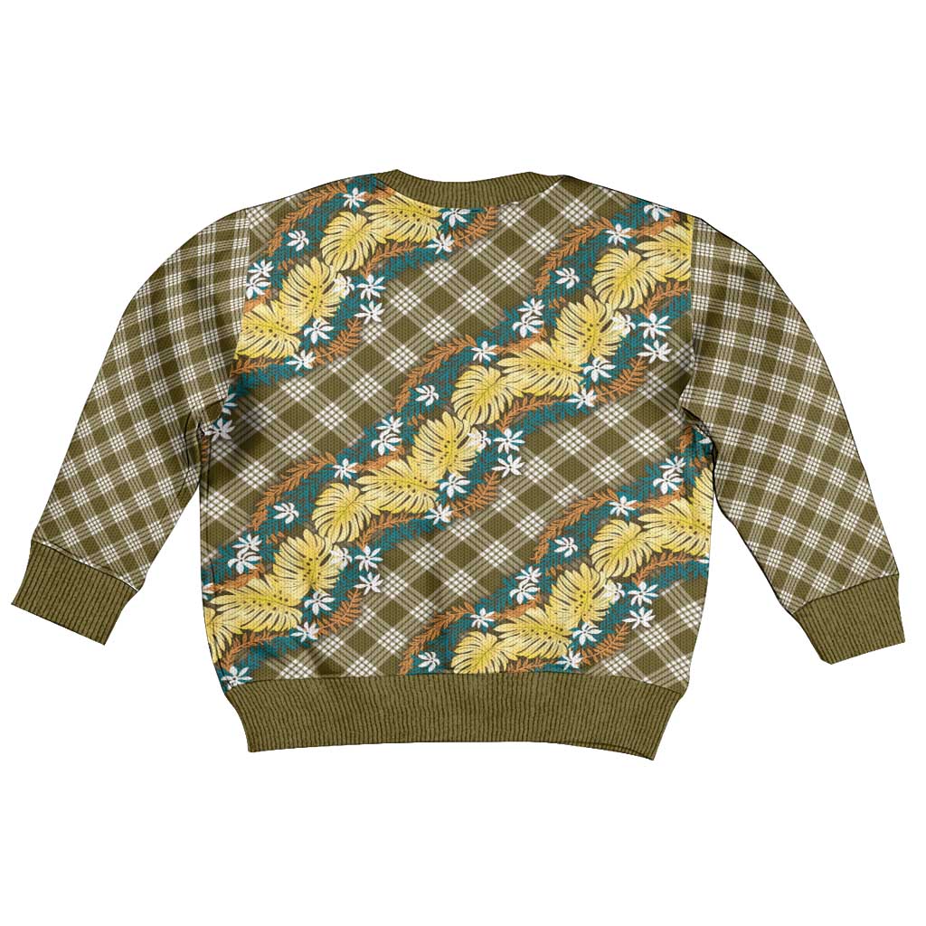 Polynesian Monstera Tiare Floral Kid Ugly Christmas Sweater Yellow Tropical Plaid LT01 - Polynesian Pride