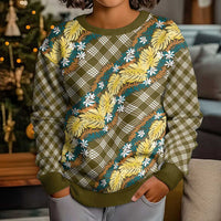 Polynesian Monstera Tiare Floral Kid Ugly Christmas Sweater Yellow Tropical Plaid LT01 - Polynesian Pride