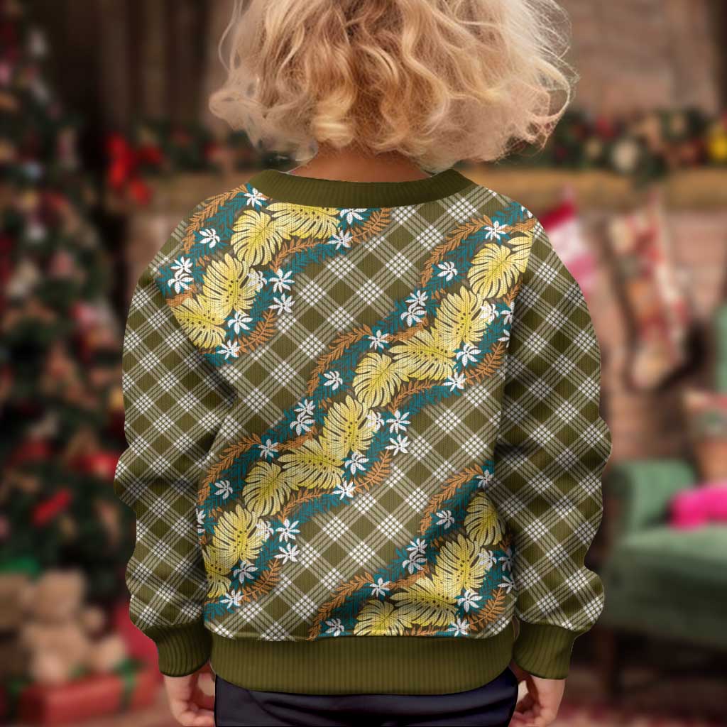Polynesian Monstera Tiare Floral Kid Ugly Christmas Sweater Yellow Tropical Plaid LT01 - Polynesian Pride